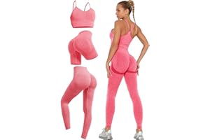 LUBERASU 3 Piece Workout Sets for Women Scrunch Butt Lift Leggings Shorts with Pleated Strappy Sports Bra Active Outfits