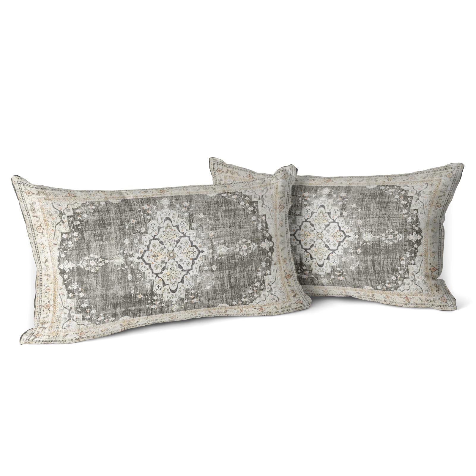 Photo 1 of Snycler Boho Throw Pillow Covers 12x20 inch Set of 2 Bohemian Carpet Throw Pillows for Couch Beige&Grey Decorative Pillow Cases Farmhouse Home Decor for Sofa Porch Patio Bed Room Outdoor