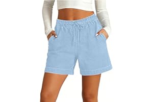 Womens Summer Shorts Pull On Elastic Waist Jean Shorts Lightweight Casual Baggy Jorts Drawstring Comfy Crop Pants