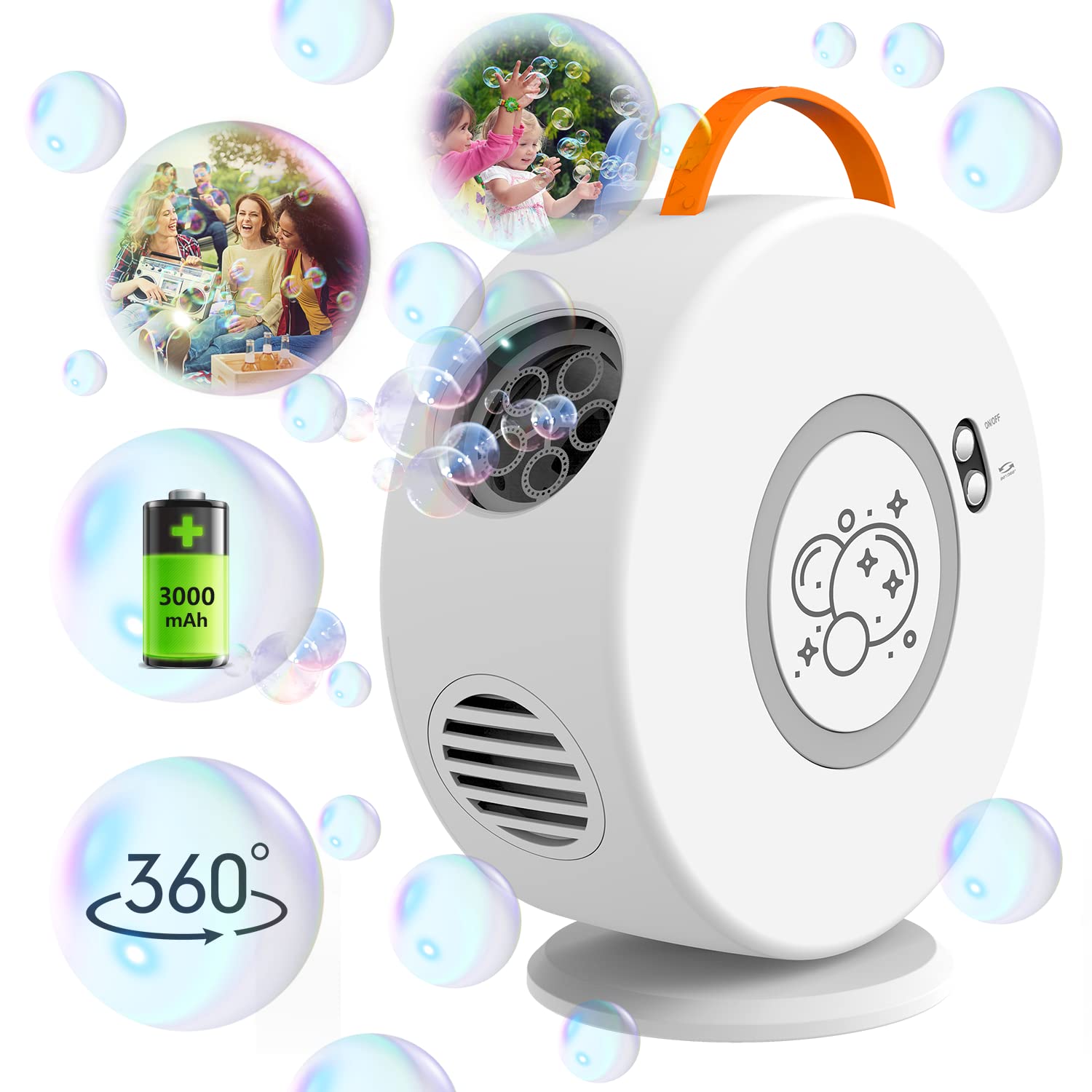 Bubble Machine, Portable Rechargeable Bubble Maker Toy for Kids, 90°/360°Rotating, 500ml Automatic Bubble Blower for 3 4 5 6 Year Old Toddlers Girls Boys Gifts, Outdoor Party Wedding Birthday Toys