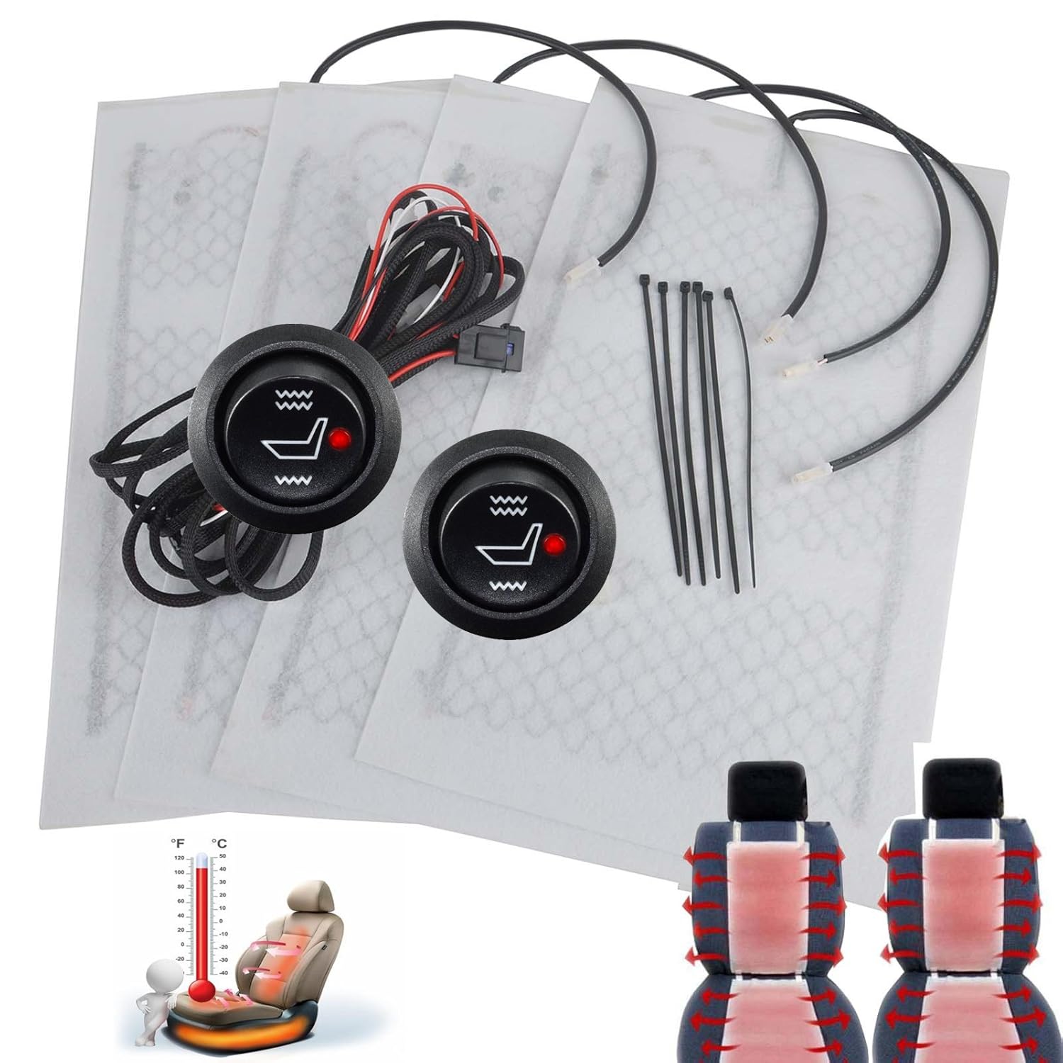 Interior Accessories Carbon Fiber Car Seat Heater Kit Heated Seat