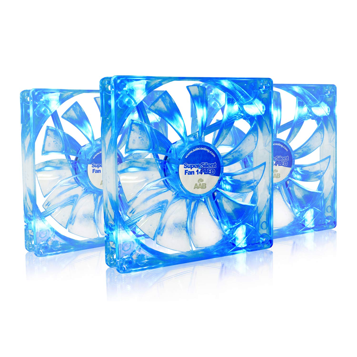 AABCOOLING Super Silent Fan 14 Blue LED - Silent and Efficient 14cm Fan with 4 Anti-vibration Pads, Quiet Fan, Air Cooler, 12v Fan, PC Case Fan - Value Pack 3 Pieces 8.6 dB(A), 47 CFM, 600 RPM