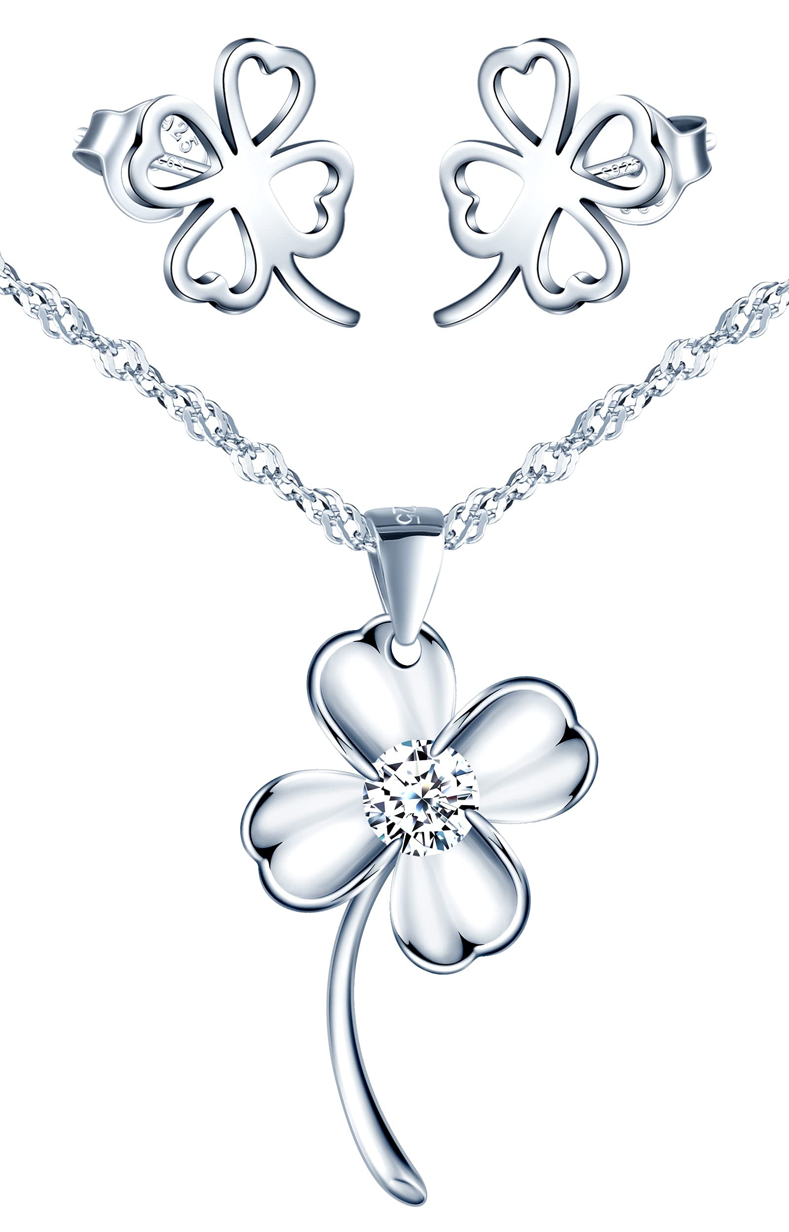Yumilok Jewellery Sets Gifts for Women Lucky Necklace and Earrings Sets 925 Sterling Silver Anniversary Birthday Jewelry Gifts for Her Wife Girlfriend