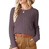 Womens Winter Fall Sweaters 2026 Trendy Cable Knit Long Sleeve Crewneck Tops Casual Outfit Sweater for Women