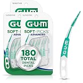 GUM Soft-Picks Advanced Interdental Picks, 60 Count (3 Pack) | Soft bristles, Longer curved handle, Safe for braces &amp; bridges, Latex and wire free, Includes travel case, Disposable picks
