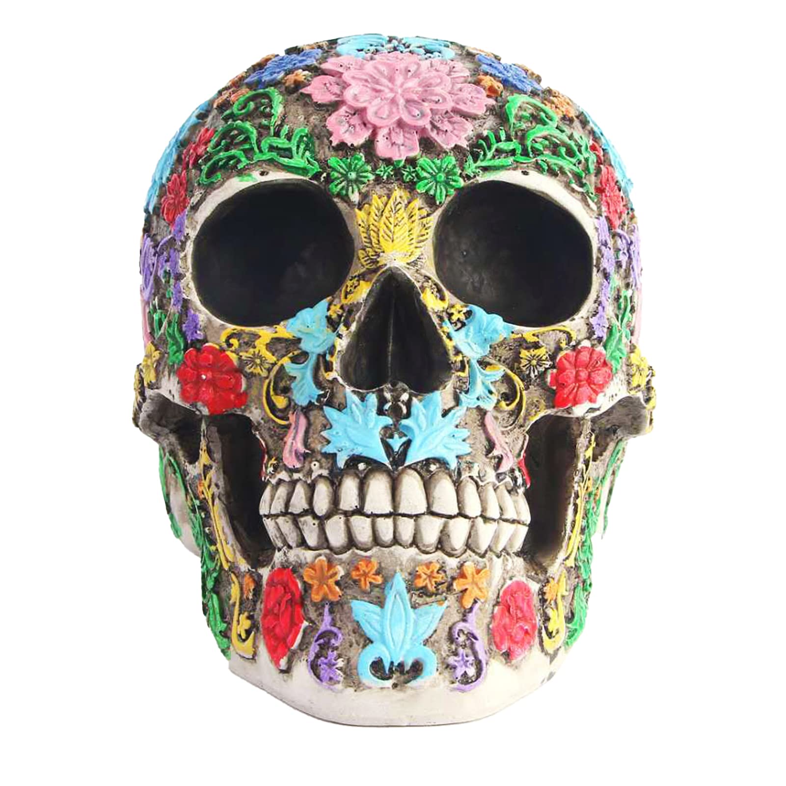 Tuzsocr Skull Figurine Resin,Ornate Flower Skull Face,Skull Head Bone Model,Horror Skull Figurine,Desk Skull Ornament,Halloween Party Decoration Mexican Day of the Dead Props Skeleton Décor (Style 1)