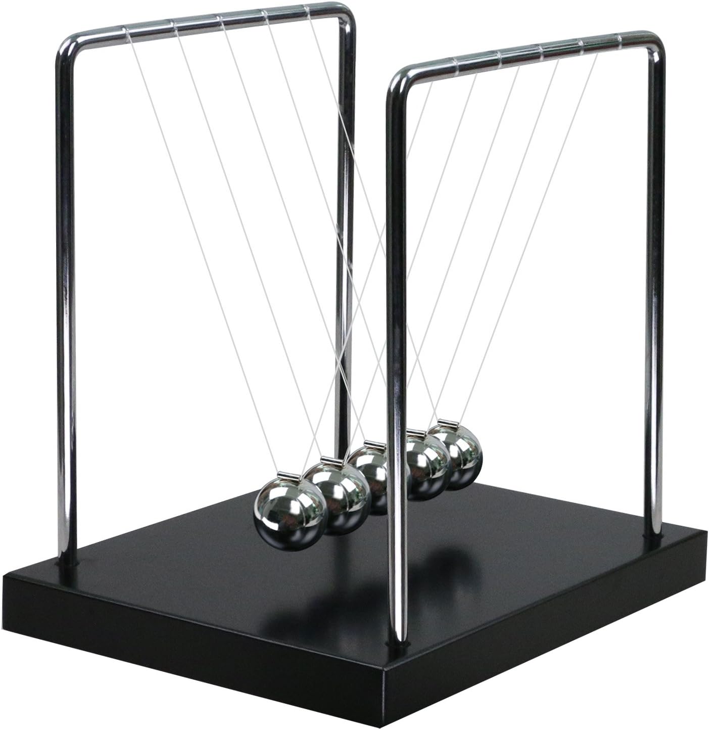 Classic Newtons Cradle Balance Balls with Medium Black Wooden Base Desk Toys Science Physics Learning Toy Fun Gadget Pendulum for Office and Home Decoration