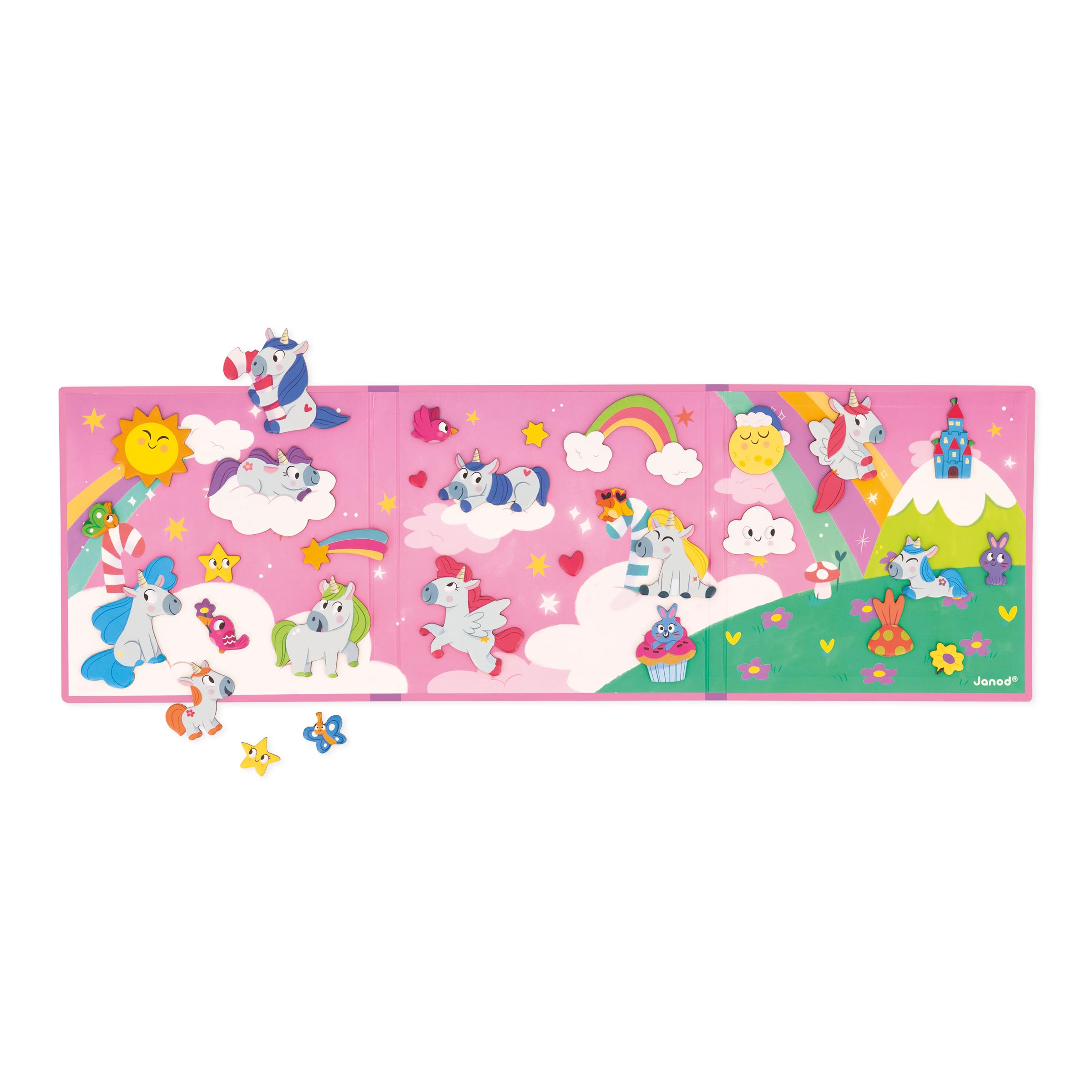 Janod - Magnéti'Stories Unicorns - 30-Magnet Educational Game - Children’s FSC Cardboard Toy - Develops Imagination & Dexterity - 3 Years +, J05452