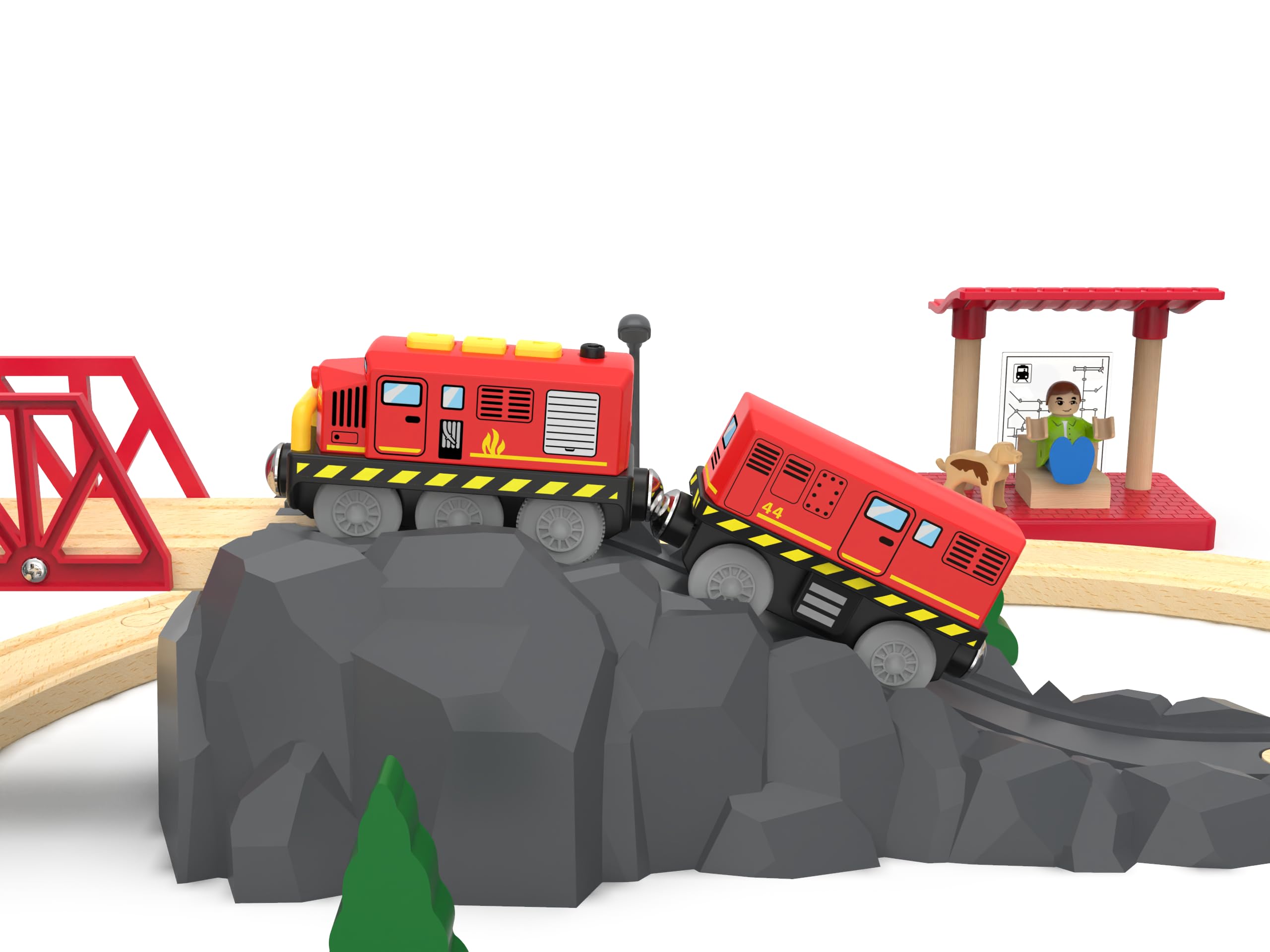 Train Toys Battery Operated Locomotive Trains for Wooden Track, Motorized Train for Toddlers with Magnetic Connection, Compatible with Thomas, Brio, Chuggington, Melissa and Doug