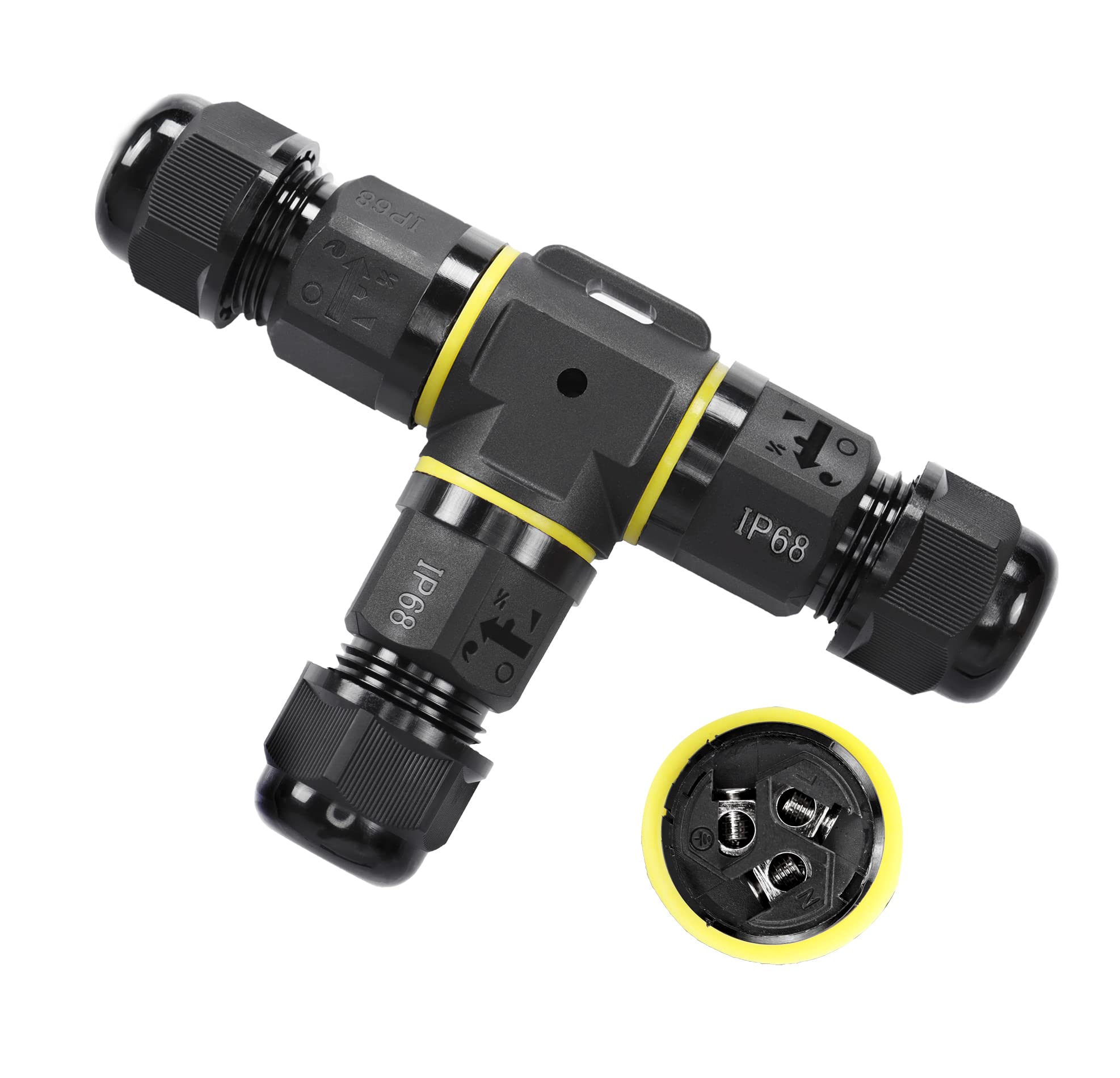 Waterproof Electrical Connector ip68 Waterproof Cable Connector Outdoor,Ø 5 -13 mm Cable Connectors for Branch Box,Distribution Box Outdoor,Garden Cable Socket Underground Cable(Type T 3Pin, 1PCS)