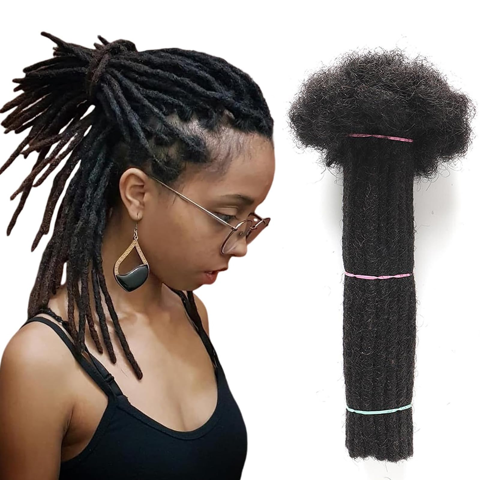 Alaleibaby 0.6cm Thickness 14 Inch 60Strands Real Human Hair Dreadlock Extensions for Man/Women Full Head Handmade Permanent loc Extensions Bundles Can Be Dyed Bleached Curled and Twisted