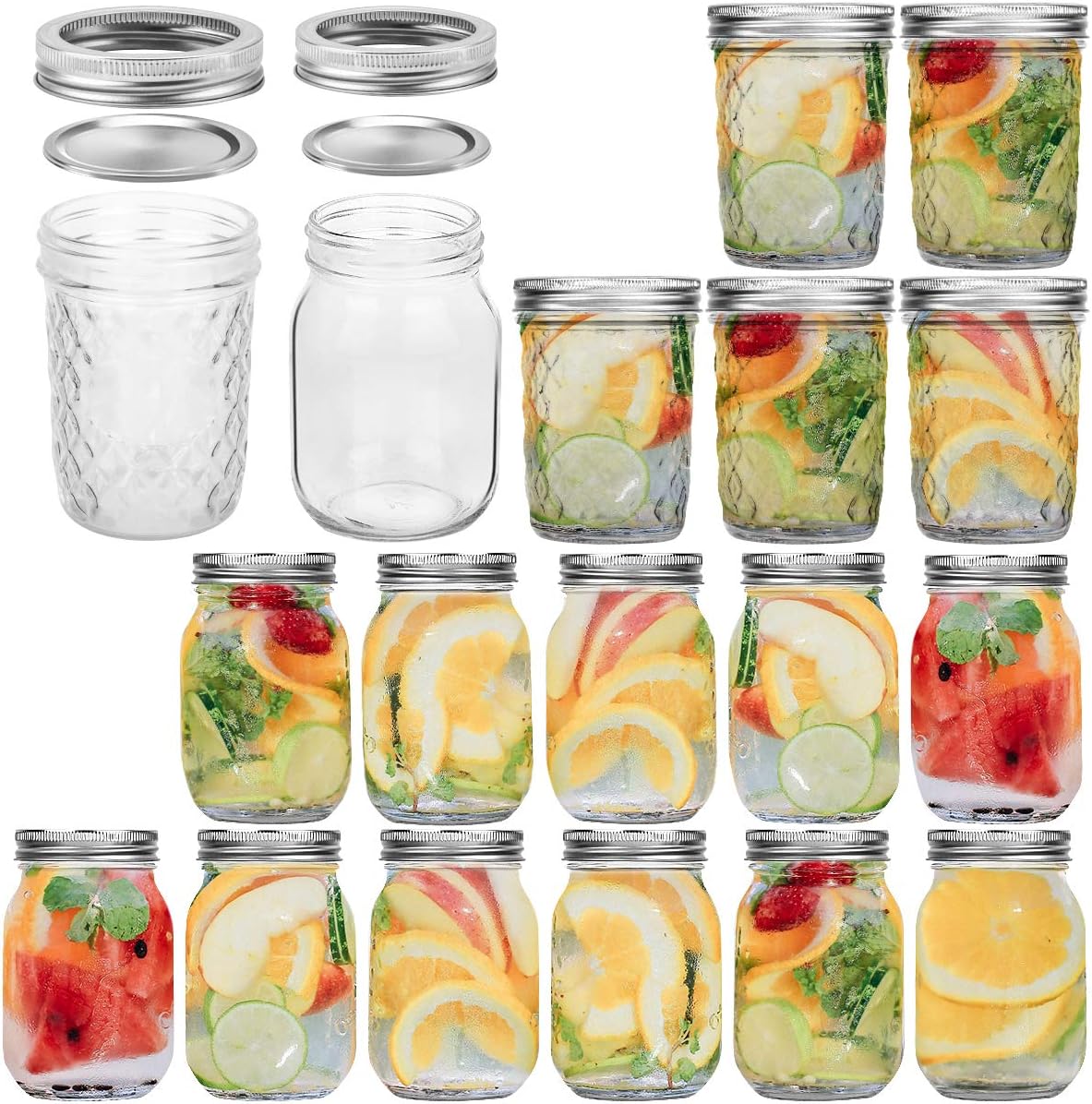 Mason Jars 16 OZ Canning Jars With Lids, Ideal for Canning, Storing, Home Decor, 12 Pack Regular Mouth Mason Jars & 6 Pack Wide Mouth Mason Jars