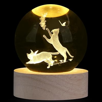 XIANNVXI 3D Tulip Butterfly Crystal Ball Paperweight with Light Base 60mm