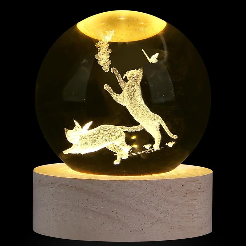 XIANNVXI 3D Tulip Butterfly Crystal Ball Paperweight with Light Base 60mm