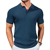 COOFANDY Mens Slim Fit Knit Polo Shirts Business Lightweight Polo Sweater Casual Summer Ribbed Textured Collared T Shirt