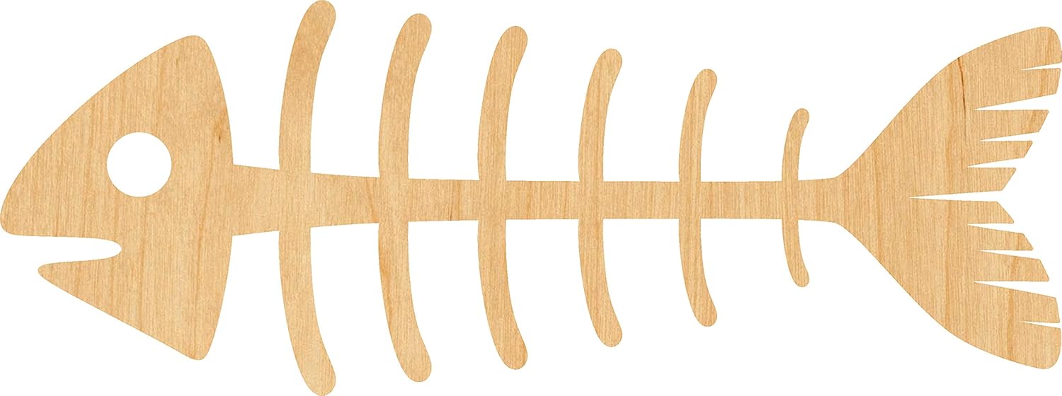 Mixed Media - Fish Skeleton Laser Cut Out Wood Shape Craft Supply - 4 Inch
