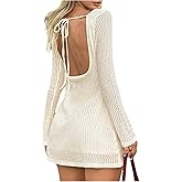 Verdusa Women's Backless Sweater Dress Bell Long Sleeve Boat Neck Knitted Short Dresses