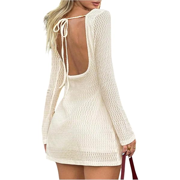 blue dress for baby girl Virgin Killer Sweater Backless Ribbons Sweater Dress