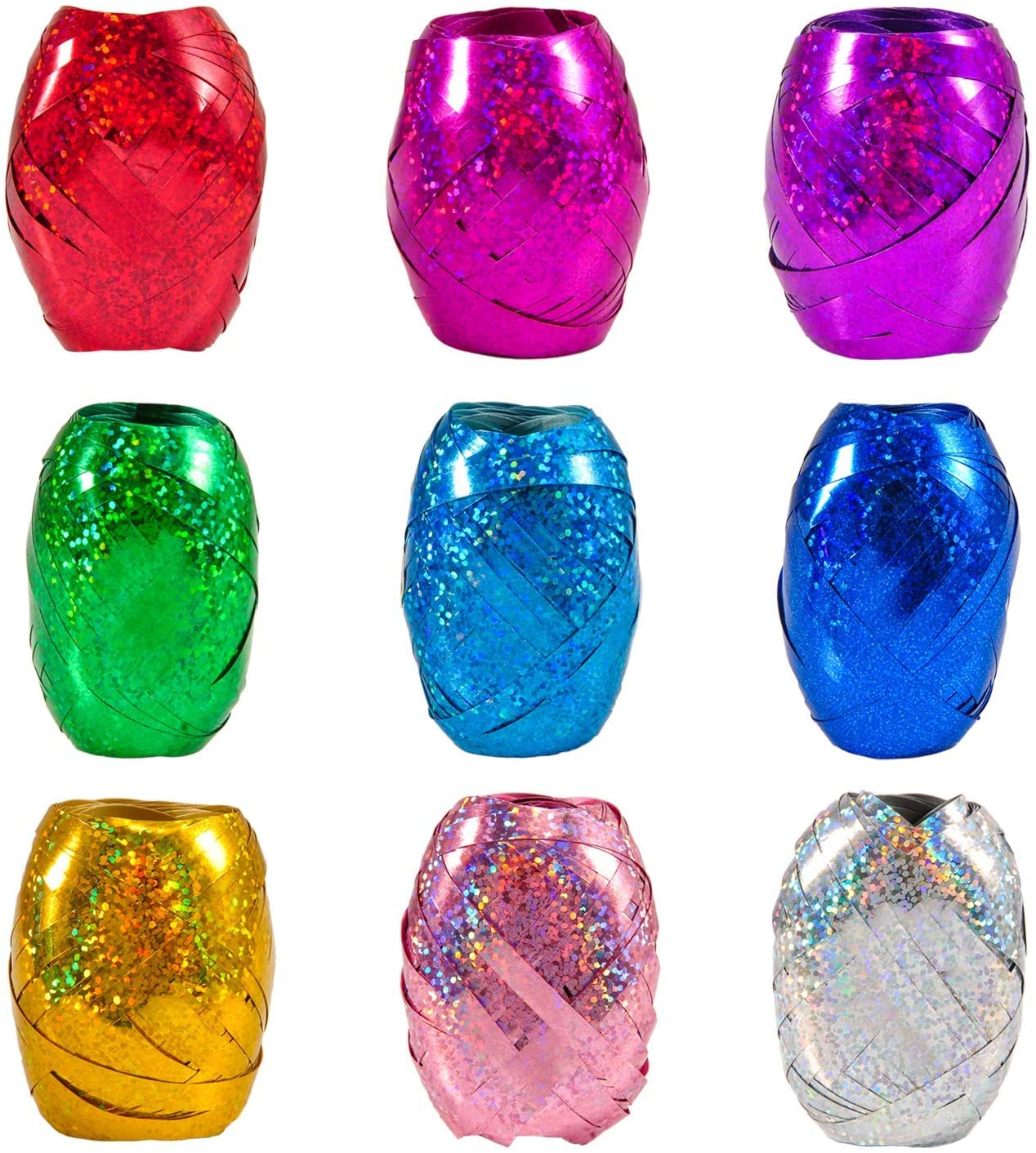 Geviro 9 Rolls 5 mm x 10 Meters Crimped Curling Ribbon Shiny Metallic Balloon Ribbons Strings Gift Wrapping Ribbon for Parties, Festival, Florist, Crafts and Gift Wrapping