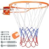Yohood 18" Basketball Rim, Dual Spring Basketball Rim with All Weather Net | Heavy Duty Solid Steel Rim for Wall Mount &amp; Basketball Hoop Replacement, More Compatible Multi-Hole Design