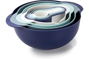 COOK WITH COLOR 8Pc Nesting Bowl Set, Teal - Includes 2 Mixing Bowls, Colander, Sifter, 4 Measuring Cups, Polypropylene, Dishwasher Safe, BPA Free