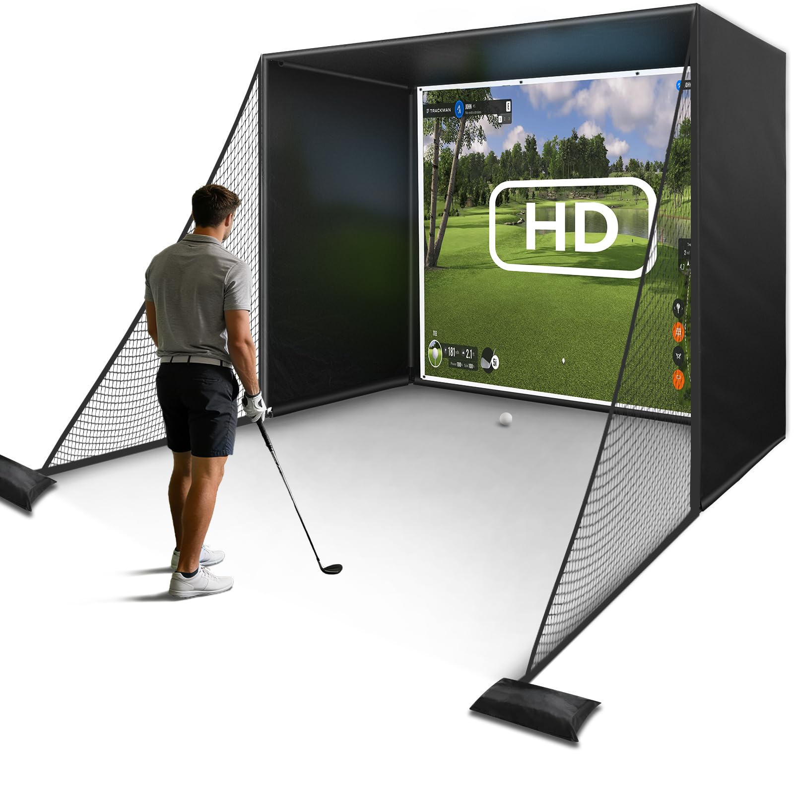 Photo 1 of ***MAJOR DAMAGE*** Golf Simulator Enclosure Net, 10 X 8 Ft Golf Sim Net Kit with Premium Triple Layer Impact Screen
