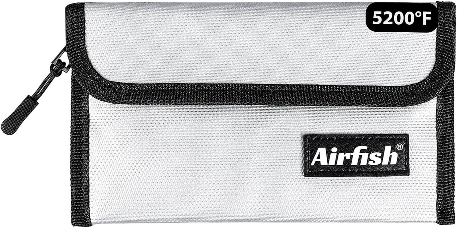 Airfish Fireproof Wallet, 5 x 8 inches, Waterproof Cash Bag with Zipper, Small Fireproof Cash Bag for Valuables, silver