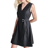 DKNY Women's Sleeveless V-Neck Buckle Belt Mini Dress