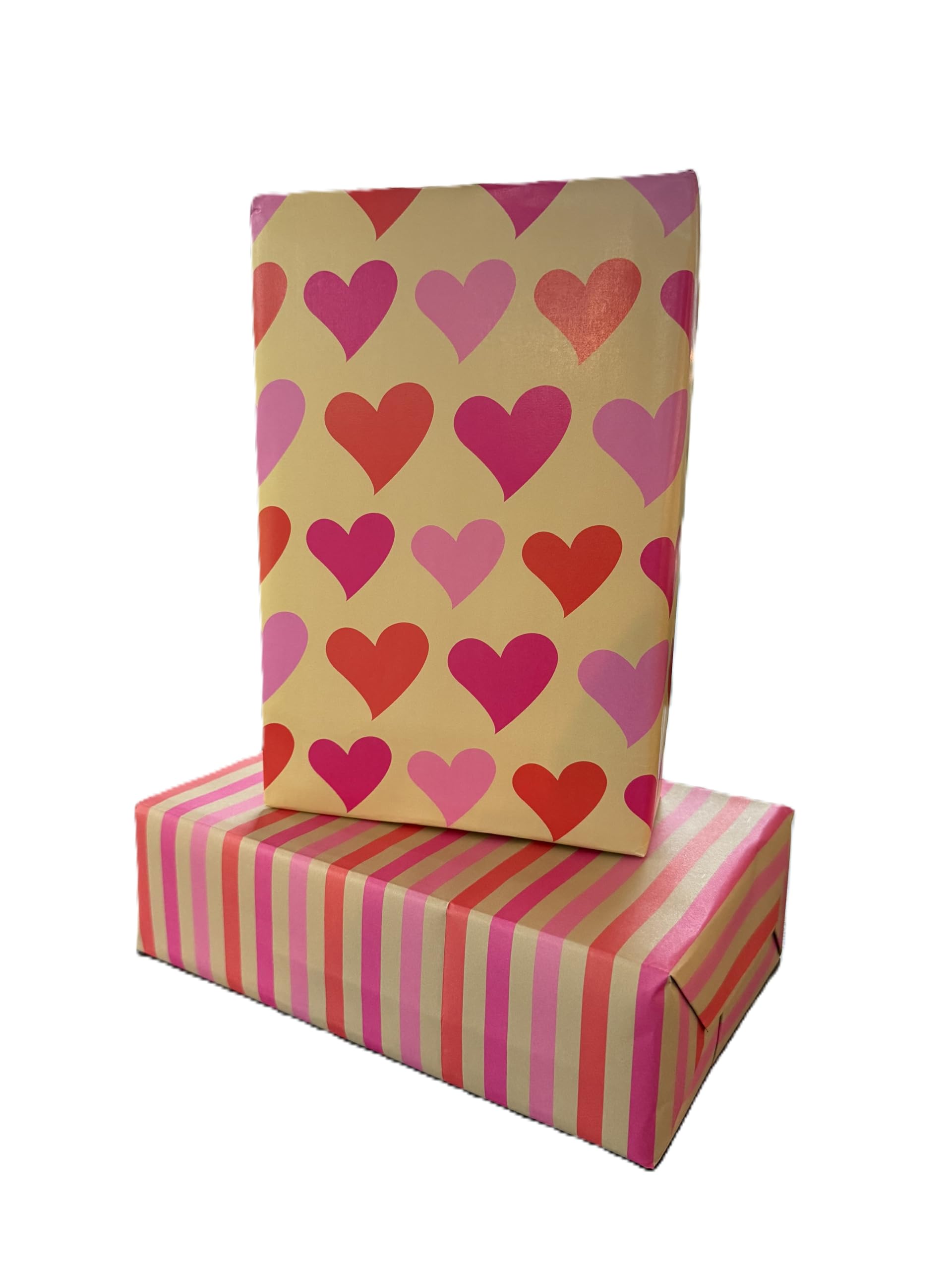 WRAPT Eco Birthday Wrapping Paper Large Quality Thick 50x70cm Present Sheets - UK Made - Recyclable Bright Scandi Gift Wrap (Hearts & Candy Stripe, Mother's Day 6 sheets)