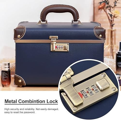 urecity Portable Retro Leather Makeup Train Case Cosmetic