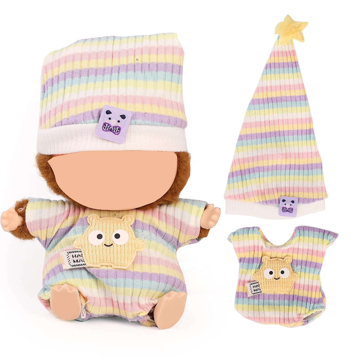 XMBYGY Doll Clothes for Labubu (for Standing/Sitting 17/15cm Plush Doll)(NO Doll)- Multiple Style Accessories Handcrafted Clothing Dress Up Included Cute Headwear and Skirt for Girls Woman (LB136)