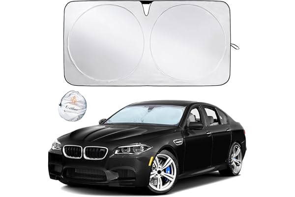EcoNour Windshield Sun Shade with Mirror-CutOut | Foldable Reflective Windshield Shade for UV Rays & Heat Protection | Automotive Car Shade Sun Blocker Fits Sedan, SUV & Hatchback | Medium 64
