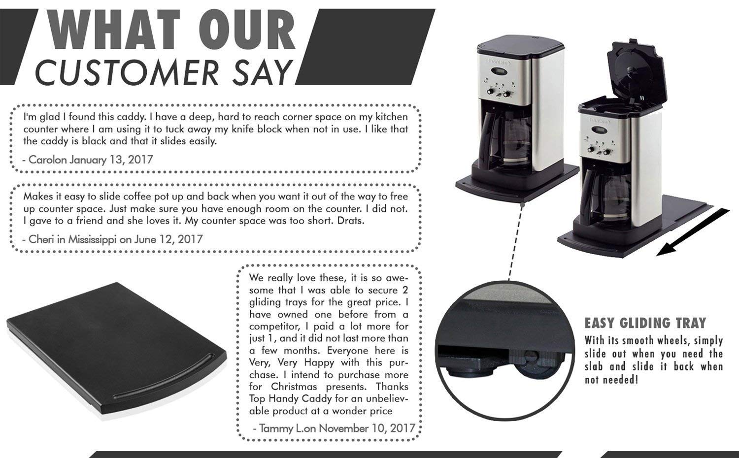 2pcs Coffee Maker Trays, 12" Handy Caddy Sliding Tray with Smooth Base