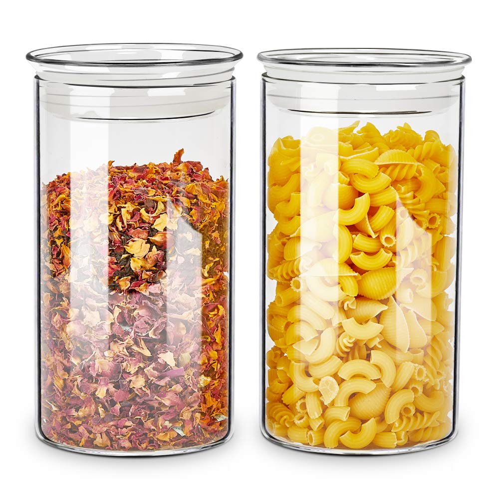 ZENS Glass Canister Jars with Glass Lid,Airtight Sealed Clear Medicine Storage Containers 37 Fluid Ounce Set of 2 for Loose Tea,Coffee Beans 1100ML