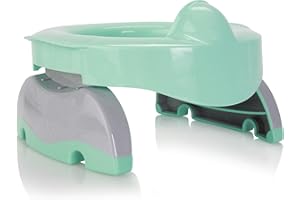 Kalencom Potette Plus Premium 2 in 1 Travel Potty and Toilet Seat Trainer Ring with Built in Pee Guard and Easy-Grip Handles (Teal/Gray)