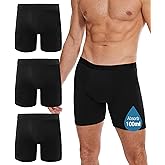 YESWEL Incontinence Underwear Long Leg For Men, 100ML Absorbent Cotton Washable Leak-Proof Reusable Boxer Brief 3 Pack (US, Alpha, Large, Regular, Regular, Black)