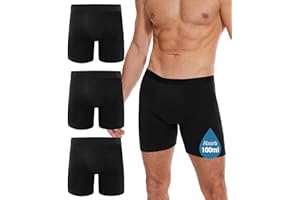 YESWEL Incontinence Underwear Long Leg For Men, 100ML Absorbent Cotton Washable Leak-Proof Reusable Boxer Brief 3 Pack