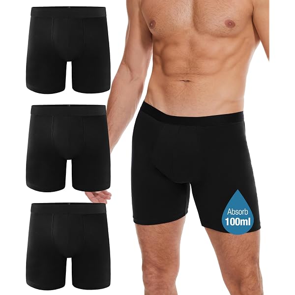 Boxer Absorbant Anti-fuite Pour Homme - Lavable, Réutilisable, En Coton Confortable, Lot De 3 - 5