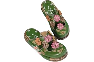 Yck-SAiWed Bohemian Flower Slides Sandals Ethnic Style Imitation Clog Mules Casual Closed Toe Wedge Platform Slip On Slippers