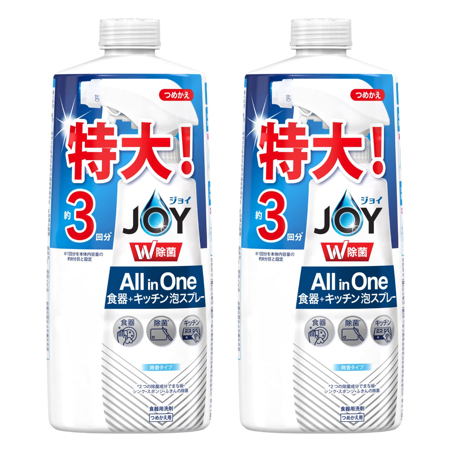 ジョイ W除菌オールインワン泡スプレー食器用洗剤微香詰め替え 630mL×2個の商品画像