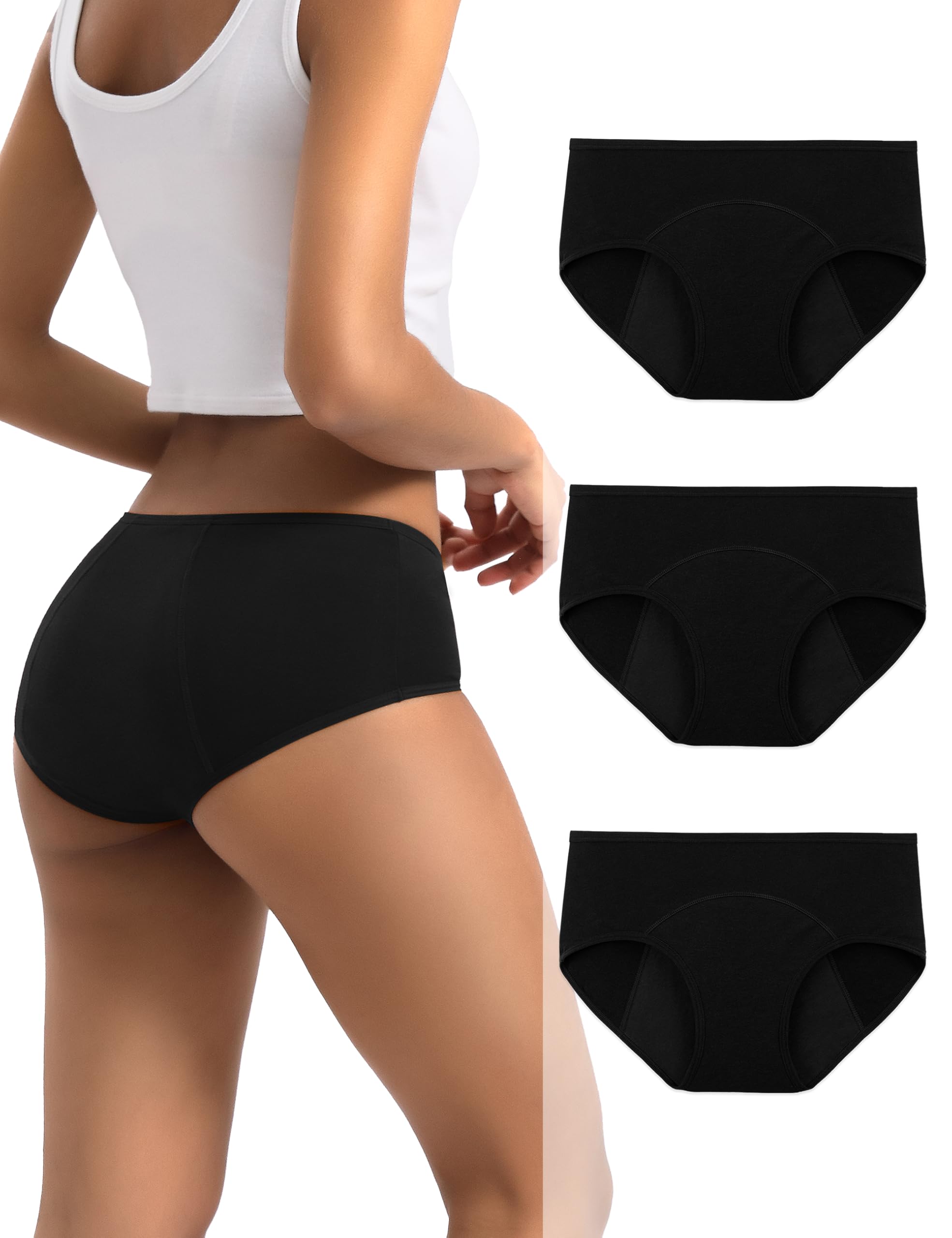 Photo 1 of ** 2 PACK **INNERSY Period Underwear for Women Teens Leak-Proof Menstrual Cotton Protective Hipster Panties 3-Pack (Heavy Flow (All Black), Medium)