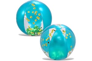 POZA Inflatable Beach Balls Set of 2 - Elegant Glitter Confetti Premium Floaters, Heavy Duty Vinyl Floatation Pool Toys for Pool Beach Party, UV Resistant Pool Decor - 16 Inches - 2 Pack