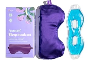 ASUTRA Silk Eye Pillow for Sleep, Purple - Filled w/Lavender Buds & Flax Seeds, Weighted Eye Mask, Meditation & Light Blocking Blindfold, Cooling Gel Mask Included