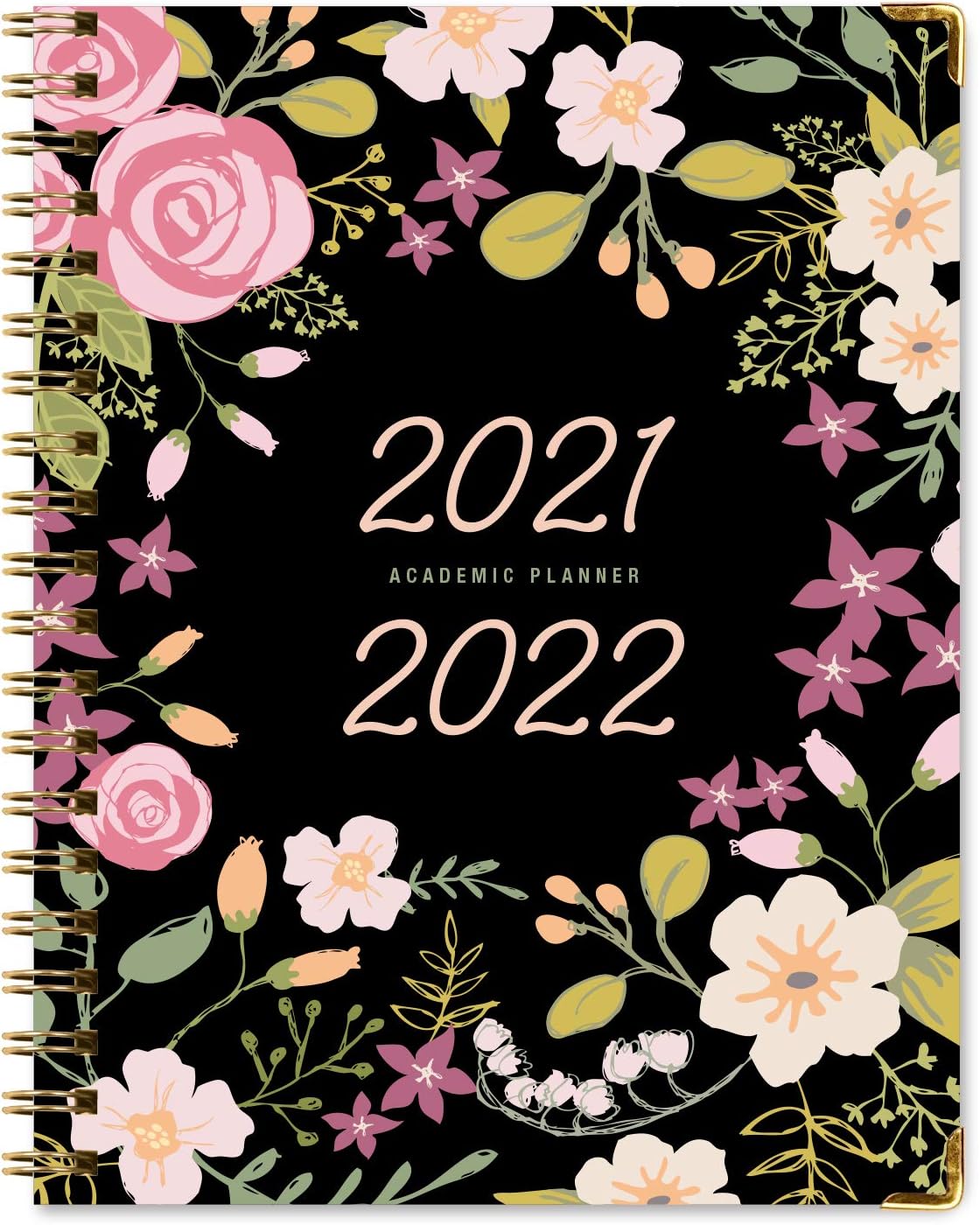 HARDCOVER Academic Year 2021-2022 Planner: (June 2021 Through July 2022) 8.5"x11" Daily Weekly Monthly Planner Yearly Agenda. Bookmark, Pocket Folder and Sticky Note Set (Black Floral) : Office Products