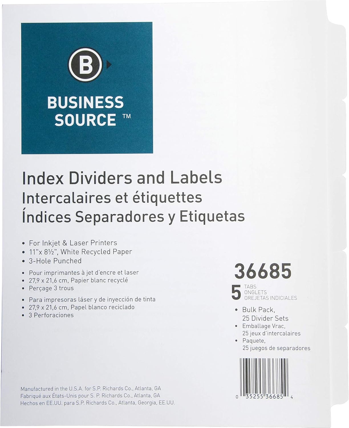 Business Source Punched Laser Index Dividers 5 Blank Tab S Amazon Co Uk Office Products
