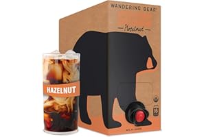 Wandering Bear Organic Hazelnut Cold Brew Coffee On Tap, 96 fl oz - Extra Strong, Smooth, Unsweetened, Shelf-Stable, and Ready to Drink Iced Coffee, Cold Brewed Coffee, Cold Coffee