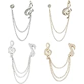 Airssory 4Pcs 4 Styles Rhinestone Musical Note Brooch Safaty Chain Hanging Sweater Tassel Collar Lapel Brooch Charm Pins for Women Men Unisex Suit Accessories