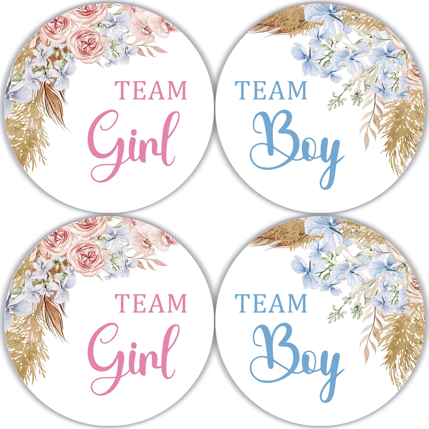 Photo 1 of Cgvovgr 80Pcs Boho Floral Gender Reveal Stickers, Team Boy or Girl, Pink and Blue, 2 Inch