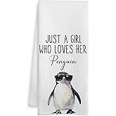 WOTYPU Funny Penguin Gifts Kitchen Towels, Penguin Gifts for Women Dish Tea Towel for Kitchen Decor, Just A Girl Who Loves Her Penguins,Penguins Gift Hand Towels for Bathroom Decor, 16X24 Inch