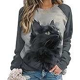 BIVENANT Cat Sweatshirts for Women Funny Long Sleeve Cute Cat Tee Shirts Graphic Womens Crew Neck Sweatshirt Pullover Tops
